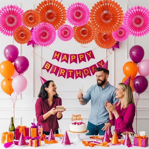 BEISHIDA Honeycomb Round Paper Fans Pink Orange Hanging Party Decoration - Image 4