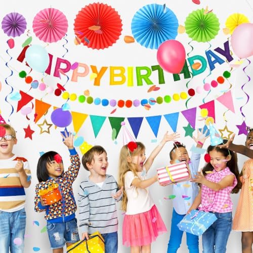CANREVEL 17 PCS Pre-Strung 3D Rainbow Happy Birthday Banner, Multi Streamer - Image 4