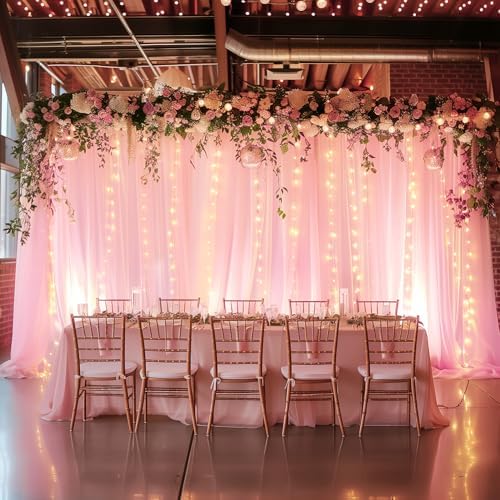 Tulle Backdrop Curtain with Lights 10x8FT Pink Sheer Tulle Curtains - Image 7