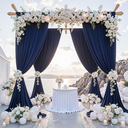 30 ft x 8 ft Navy Blue Backdrop Curtain Panels, 6 Panels 5 ft x 8 ft Wrinkle Free Polyester Photography Backdrop Drapes, Wedding Party Home Decoration Supplies - Image 2