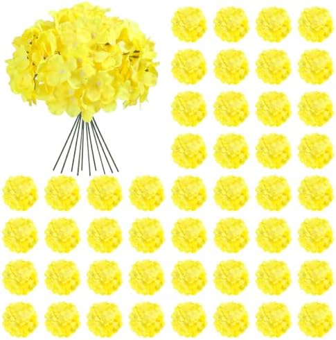 Auihiay Fall Hydrangea Artificial Flowers, 64Pcs Silk Yellow Hydrangeas by Auihiay