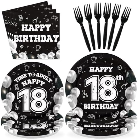 96 Pcs Black White 18th Birthday Party Decorations, Serves 24 by Greencian