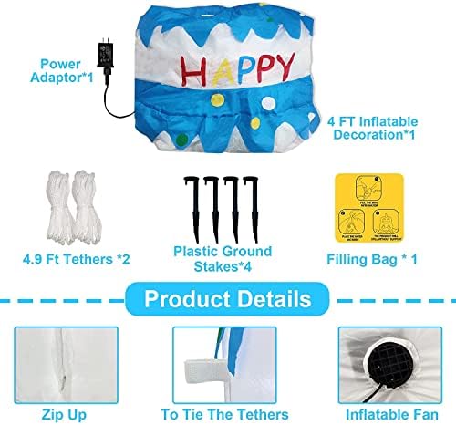 4 Ft Inflatable Happy Birthday Cake Decorations Outdoor Lighted Blow Up Holiday Birthday Party Decor with Candles 6 LED Lights for Indoor Home Celebration Garden Lawn Yard Prop Sign - Image 6