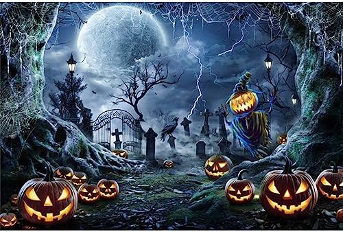 Renaiss 6x4ft Halloween Backdrop - Moon Night Graveyard Background for Kids & Adults - Spooky Photo Booth Prop by Renaiss