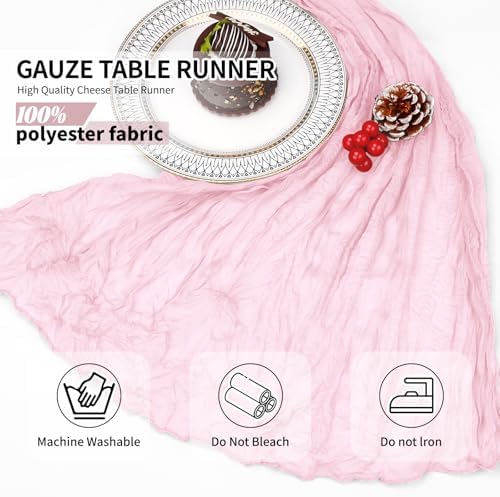 12 Pack Light Pink Cheesecloth Table Runner 10Ft, Gauze Table Runners 21.5 x 120 inch,Semi Sheer Cheese Cloth Fabric Runner Bulk for Wedding,Party,Baby Shower,Bridal Shower - Image 4