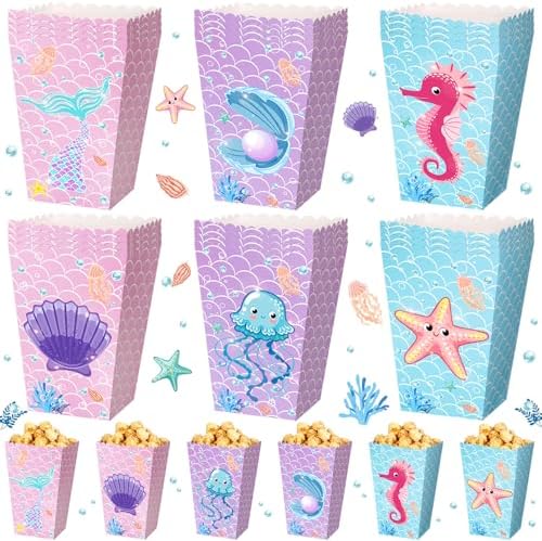 Gueevin 24 Pcs Mermaid Popcorn Boxes Treat Boxes Candy Holder Container by Gueevin