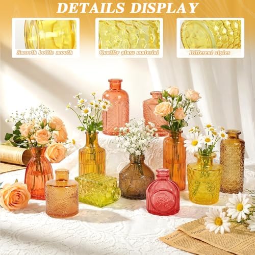 Set of 15 Gold Colored Glass Bud Vases Small Textured Flower Vases - Image 4