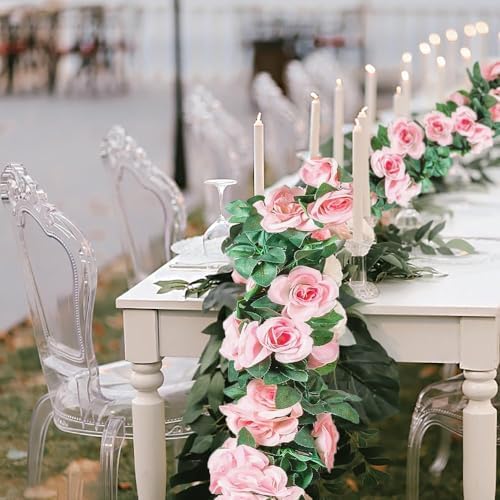 YRIOWMI 10PCS Fake Rose Garland, 7.5Ft Artificial Vines Flowers Hanging Rose Vine forfor Table Wedding Backdrop Arch Wall Party Mantle Festival Decor (Pink) - Image 2