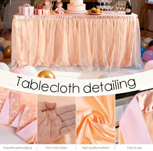 THARAHT Tulle Table Skirt 9FT 270CM Long for Rectangle Tables Round Tables Ruffle Desk Skirt for Princess Girls Birthday Party Cake Dessert Decorations Table Skirt - Image 3