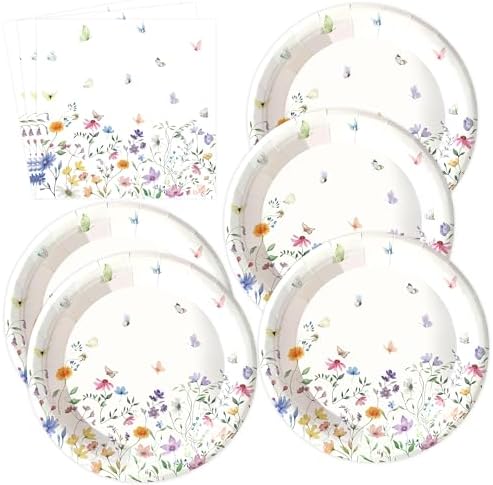 50PCS Wildflower Paper Plates and Napkins Floral Tableware Party Decoration by PUEVENYI