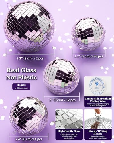 Youdepot Mini Silver Disco Balls, 54PCS Disco Ball Pack - Image 7