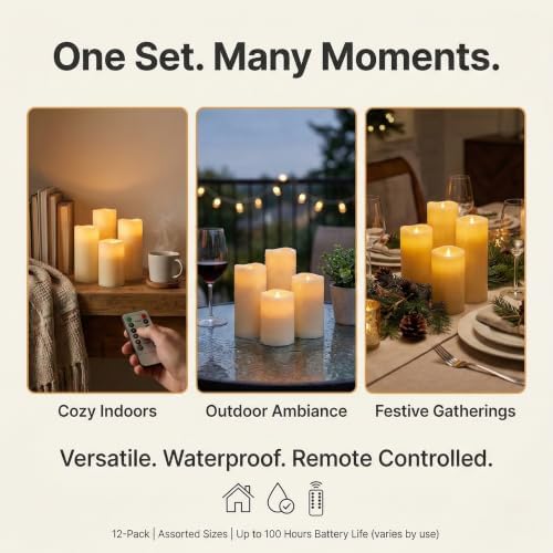 Enido Set of 24 Outdoor LED Candles, Battery Operated Flickering Waterproof Candles with 4 Remote (D2.2'' x H4''5''6'') for Halloween,Wedding,Christmas Decor(White) - Image 3