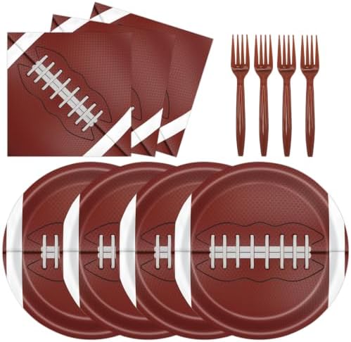 72 Pcs Football Plates Napkins and Forks Set, 7 Inch, Serves 24 Guests by KFJBPB