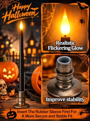 Alphatool 24 Pcs Halloween Black LED Flameless Candles with Remote, Bases - Image 5