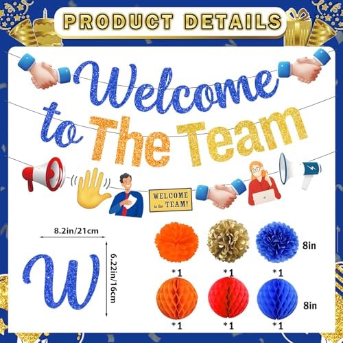 Welcome To The Team Banner, Welcome Banner Garland Hanging Swirls Paper Flowers Honeycomb Balls, Welcome Decorations for Employee Office Coworker Teacher Colleague Staff - Image 2
