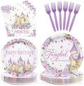 Greencian 96Pcs Princess Birthday Purple Tower Party Supplies Serves 24 by Grencian