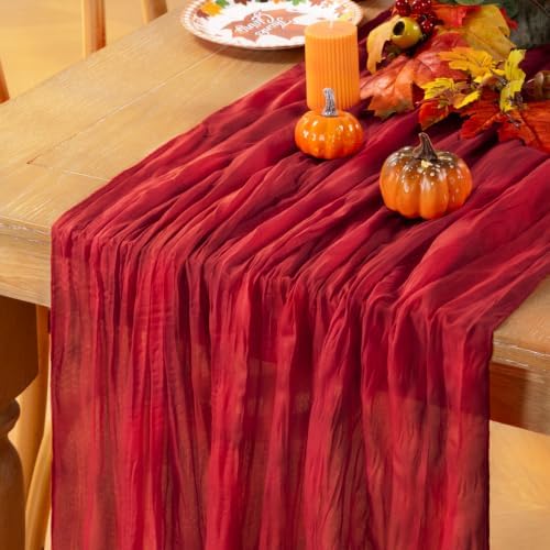 Red Table Runner Boho Fall Cheesecloth for Halloween Christmas 10ft, 3 Pack - Image 2