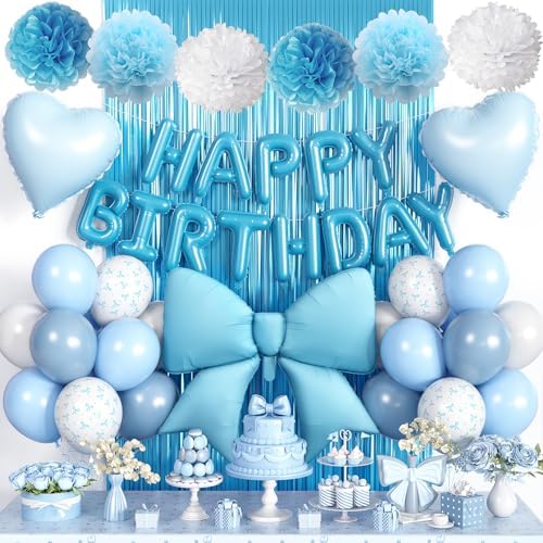 Blue Bow Birthday Decorations for Girls Women, Happy Birthday Balloons by Adorely