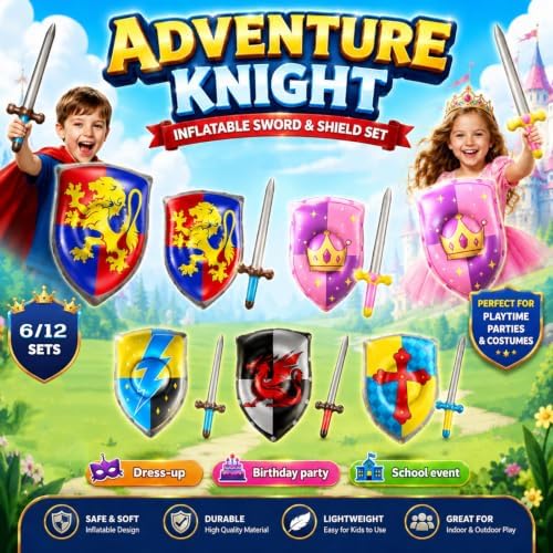 Poen 12 Pcs Inflatable Sword and Shield Medieval Knight Party,5 Styles - Image 2