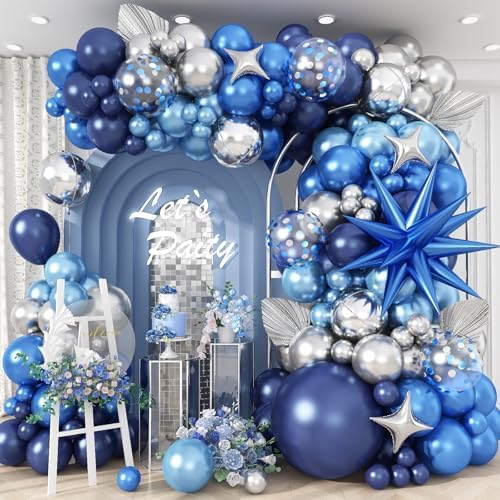 Navy Blue Silver Balloons Arch Metallic Birthday Party Decor Graduation by Isndare