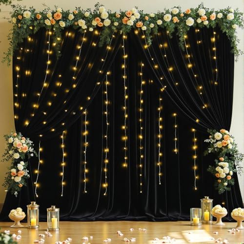 10 x 10ft Black Backdrop Curtains with Lights String for Party - Image 3