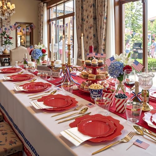 WDF 175Pcs Red Plates - Red Plastic Plates with Gold Rim - Fancy Disposable Dinnerware Sets Ideal for Party/Wedding/Christmas/Holidays - Image 4