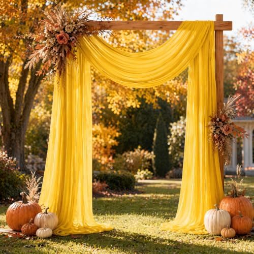 Gold Wedding Arch Draping Fabric Sheer Curtain Drapes | 31" x 20 ft Extra Long Shimmery Backdrop Curtains for Wedding Anniversary Party Summer Fall Outdoor Events Drapery Photo Backgrounds - Image 4