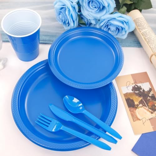 WELLIFE 210Pcs Blue Plastic Plates,Party Plates and Cups and Napkins Sets - Image 2