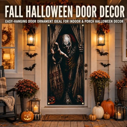 Halloween Creepy Clown Door Banner 35.4 x 78.7 Inch Polyester Door Cover, Horror Circus Entrance Decoration for Front Door Porch Entryway Haunted House, Halloween Home Decor - Image 4