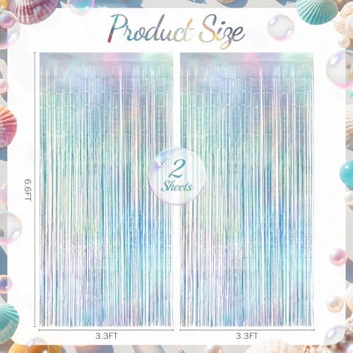 2 Pack Iridescence Party Streamers Backdrop Curtains, 3.3x8.2ft Holographic Tinsel Foil Curtain Photo Booth Props for Birthday, Wedding, Holiday Celebration, Bachelorette, Theme Decorations - Image 2