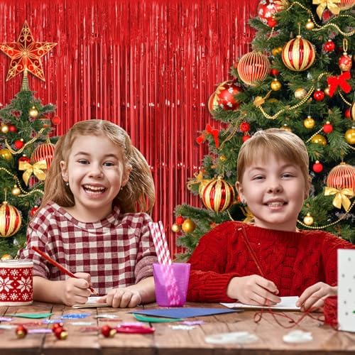 10 Pack Red Backdrop Curtain 3.2ft x 8.2ft Metallic Tinsel Foil Fringe Curtains Photo Booth Background for Birthday Party Decoration Baby Shower Engagement Wedding Christmas Decoration (Red) - Image 6