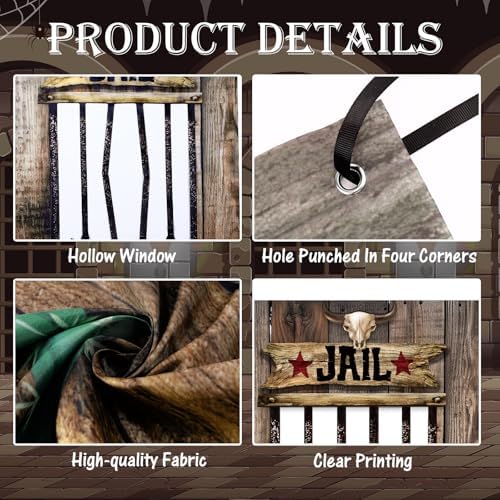 Lunmon 6x4 ft Halloween Backdrop Wood Jail Prison Face Cutout Holes - Image 3