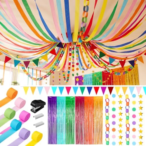 Rainbow 574 ft Crepe Streamers Paper Chains Garland by Unknown
