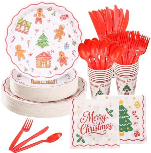 Goodluck 350 Pcs Christmas Paper Plates Napkins Cups Cutlery Party Set by GoodLuck