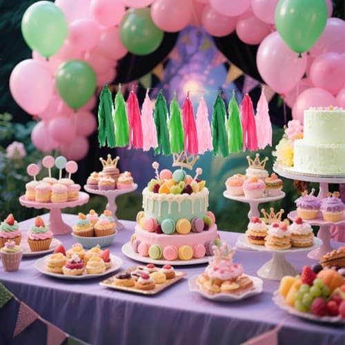 Pink and Green Tissue Paper Tassels Party Tassel Garland Banner for Hawaiian Summer Tropical Theme Party Birthday Wedding Decorations, DIY Kits,20PCS - Image 4