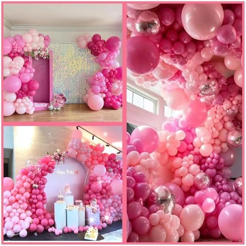 412Pcs Pink Balloon Garland Arch Kit,18 12 10 5 Inch Hot Pink Balloons Metallic Magenta Latex Balloons for Birthday Shower Princess Theme Party Wedding valentines Background Decorations - Image 5