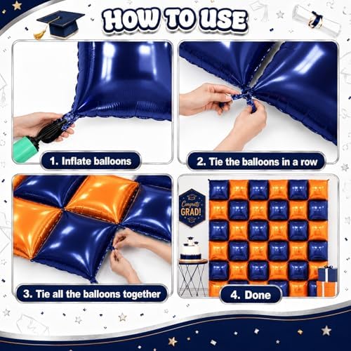 Navy Blue and Orange Square Foil Balloons Wall Tunnel Arch Kit - Image 3