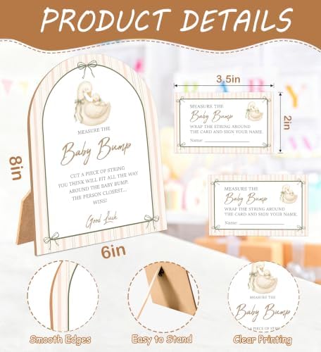 Goose Baby Shower Games, Vintage Goose Measure The Baby Bump Game, 6x8 Inch Arch Wooden Sign With Stand And 50 Guessing Cards, Gender Reveal Party Supplies & Decorations - AD04 - Image 2
