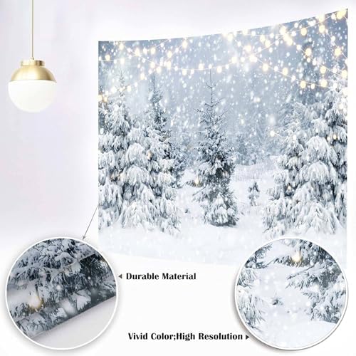 7 x 5 ft Winter Snow Forest Backdrop Snowy Scene Wonderland Snowflake Glitter Snowy Pine Tree Photo Christmas Photography Backdrops Winter Landscape Forest New Year Holiday Party Decoration Banner - Image 7