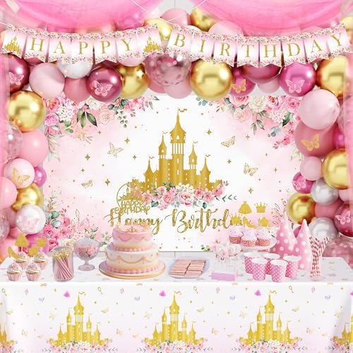 THAWAY Princess Birthday Decorations Pink Gold Balloon Arch Backdrop Set - Image 6