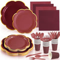 168Pcs Burgundy Paper Plates and Napkins Party Supplies for 24 Guests by OuMuaMua