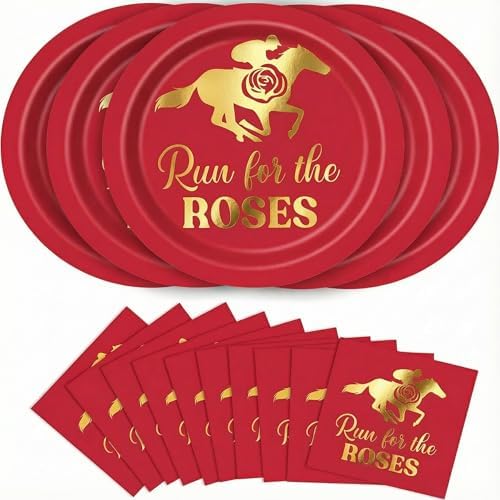 50 Pcs Derby Day Paper Plates and Napkins Set-Gold Foil by KTCNMER