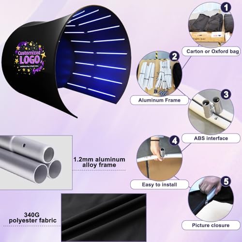 360 Photobooth Backdrop Photo Booth Enclosure Wall Backdrops Customized Logo 8FT Video Selfie Rotating Background with 28 PCS LED Light Stand for Rental Wedding Party - Image 3