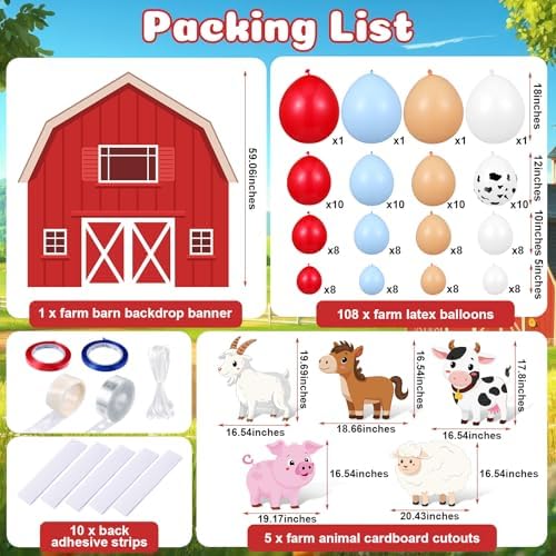 114 Pcs Farm Animal Theme Party Decorations Set Farm Barn Backdrop Large Animal Cardboard Cutout Yard Sign Cow Balloon Garland Arch Kit Photo Prop for Farmhouse Birthday Party Supply - Image 2