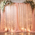 10ft x 8ft Peach Backdrop Curtain with Lights String for Parties, Sheer Tulle Wedding Photo Backdrops Drapes for Baby Shower Birthday Party Decorations Background for Photography by Shillance