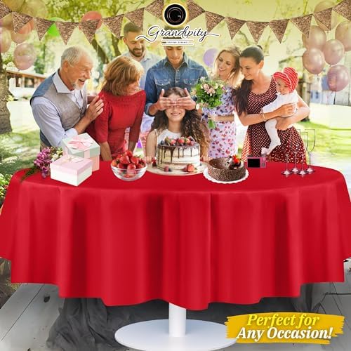 Grandipity Plastic Table Cloth Disposable 12 Pack 84" Round Red - Image 6