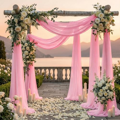 Pack of 2 Wedding Arch Drape Panel Fabric 30" x 100ft - Coral - Image 4
