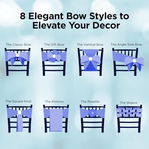 Leading Linens 10 pcs Navy Blue 108"x8" Satin Bow Sash Chair Cover Decor - Image 5