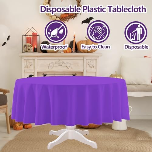 12 Pack Halloween Round Tablecloths, Orange Black Purple Table Cloth - Image 3