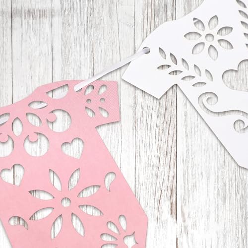 AmazingSpark White and Pink 4 Set Cielito Lindo Baby Shower Garland 48 Pcs Papel Picado Party Decoration Mexican Lace Baby Bodysuit Banner Card with Hanging String for Gender Neutral Party Supplies - Image 6